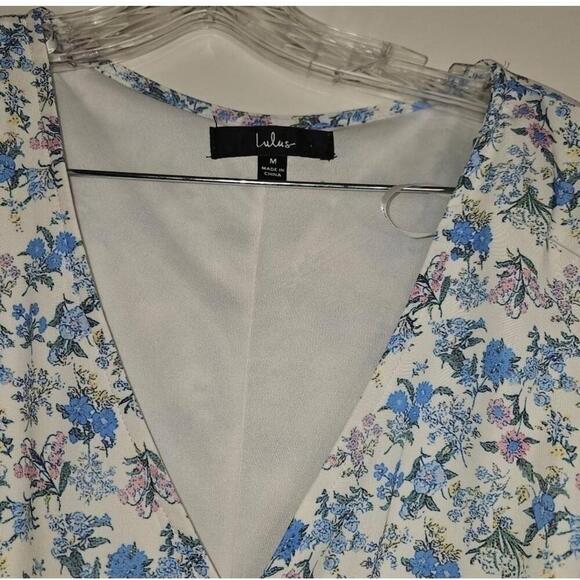 Lulus White Floral Print Puff Sleeve Faux-Wrap Dress Medium - Picture 4 of 11